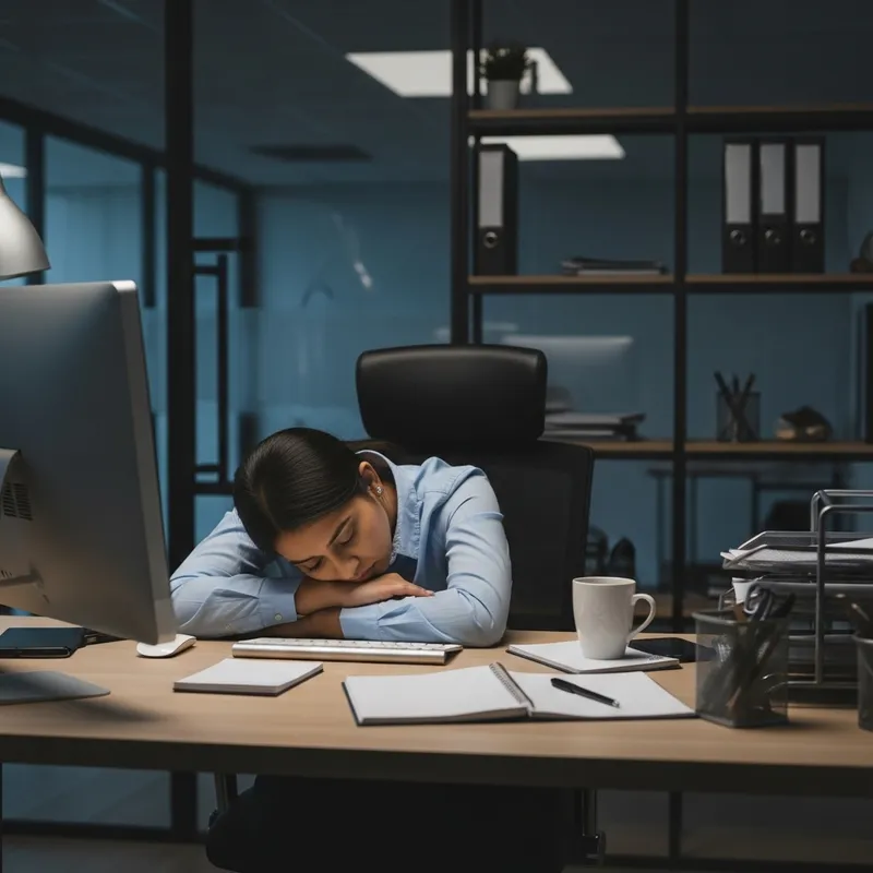 Exhausted Professional in Modern Office Setting Exhausted Professional in Modern Office Setting