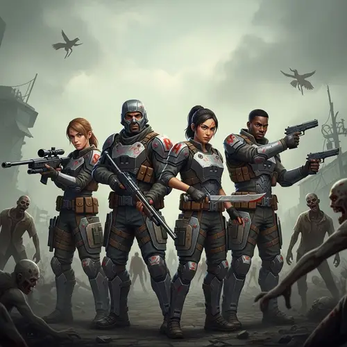 Post-Apocalyptic Video Game with Diverse Soldiers Battling Zombies