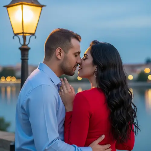 Romantic Scene with Middle-Eastern Man and Hispanic Woman