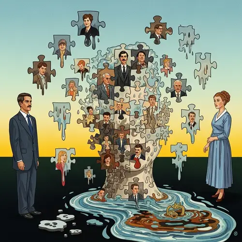 Dream-like Surrealistic Artwork: Mosaic of Merging Puzzle Pieces