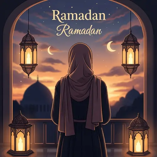 Graceful Hijabi Woman in Ramadan at Sunset