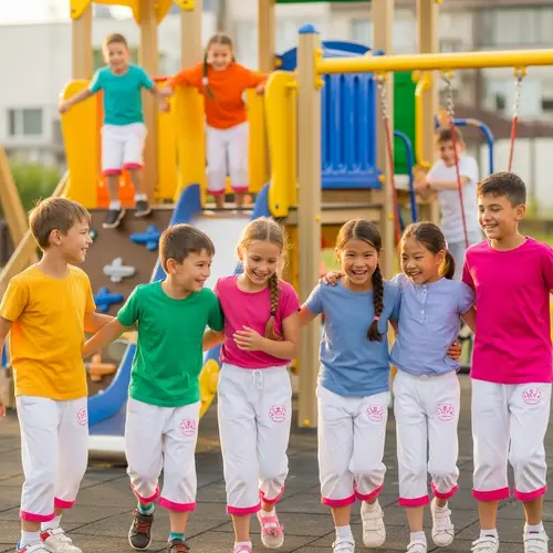 Diverse Group of Children Enjoying Playtime in Colorful Playground