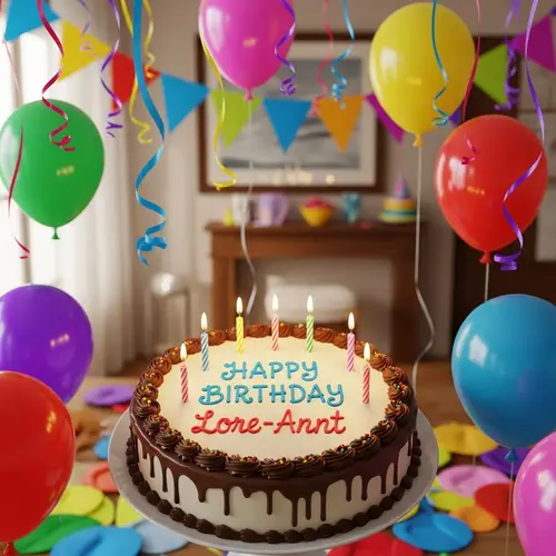 Jubilant Birthday Celebration Scene with Luscious Cake and Decor