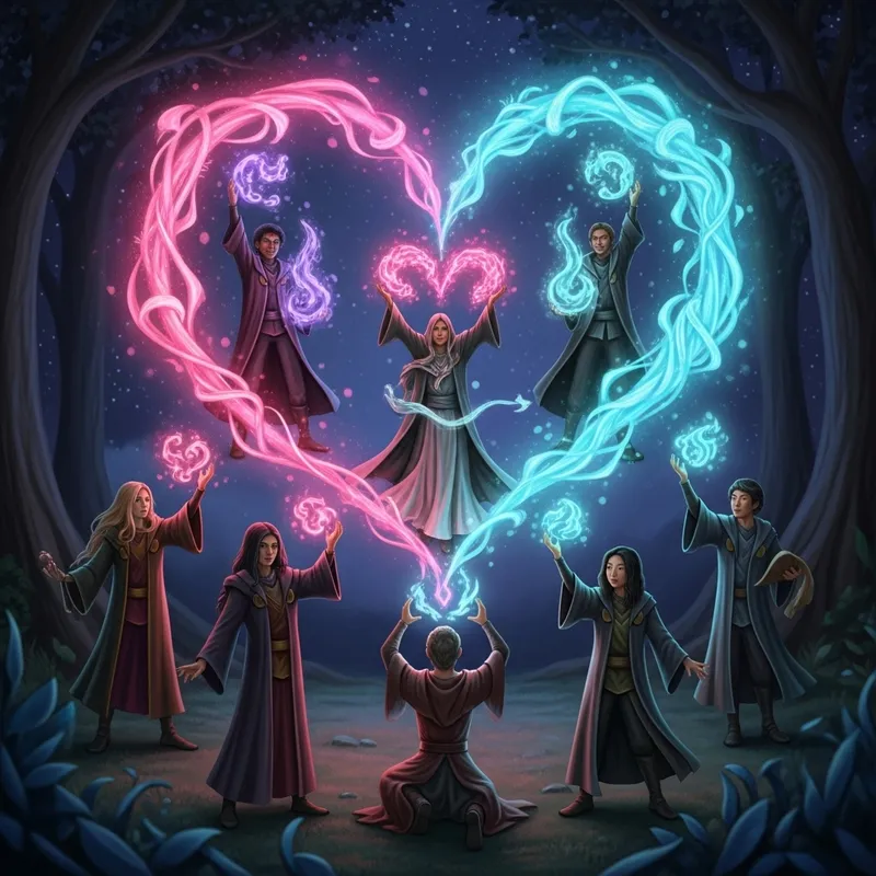 Enchanting Love Mages in Magical Forest