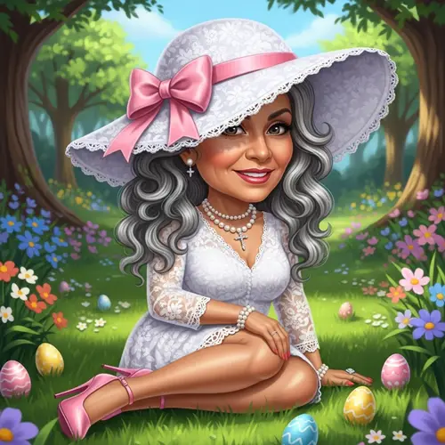Colorful 4K Airbrush Oil Painting of Latina-American Woman in Easter Garden