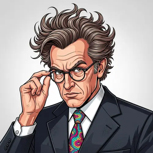 Striking Economist with Wavy Wild Hair and Intense Expression