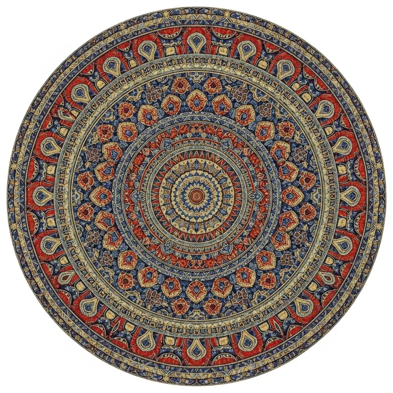 Colorful Kaleidoscopic Circle Design in Blue, Red & Gold Colorful Kaleidoscopic Circle Design in Blue, Red & Gold