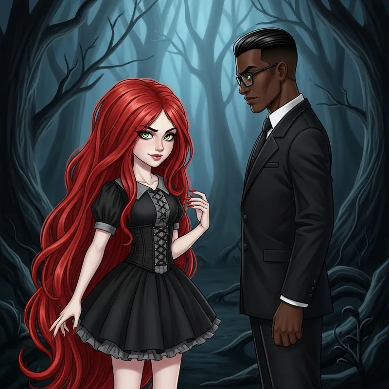 Fiery Demon and Stern Man - Characters in Night Forest