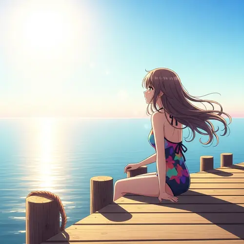 Anime Girl on Pier | Sunny Day Swimsuit Scene