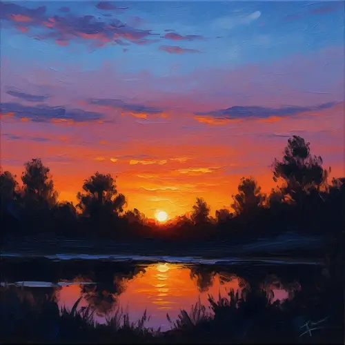 Impressionistic Sunset Art Scene