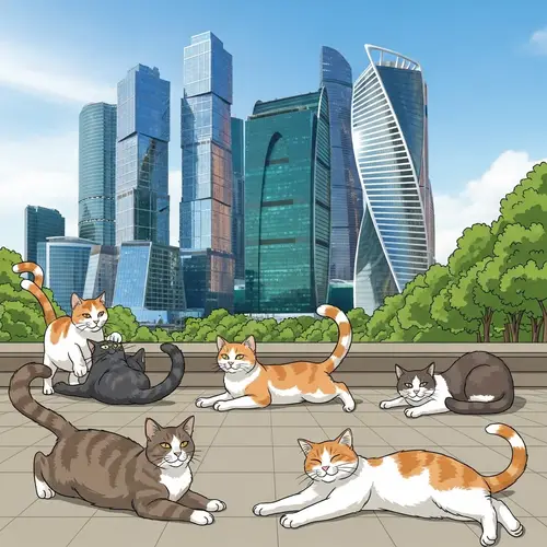Six Cats in Summer at Moscow City