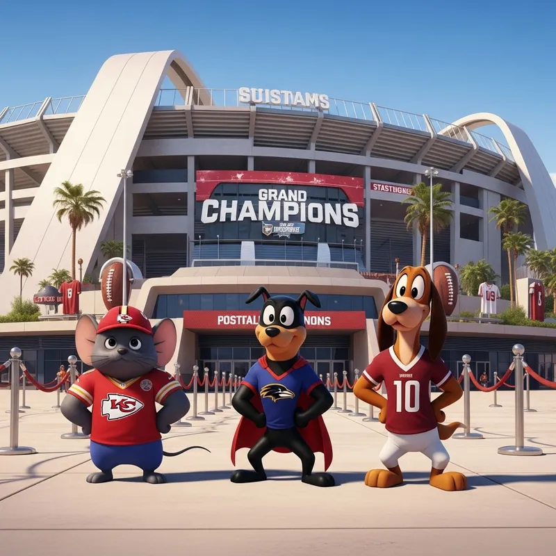 Vintage Cartoon Characters at Super Bowl Event in Las Vegas