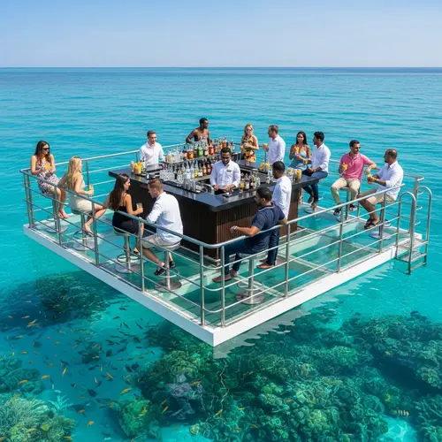 Glass Bottom Floating Bar | Crystal Clear Waters & Colorful Marine Life