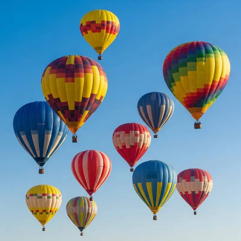 Colorful Hot Air Balloons Soaring in Blue Sky - Aerial Adventure