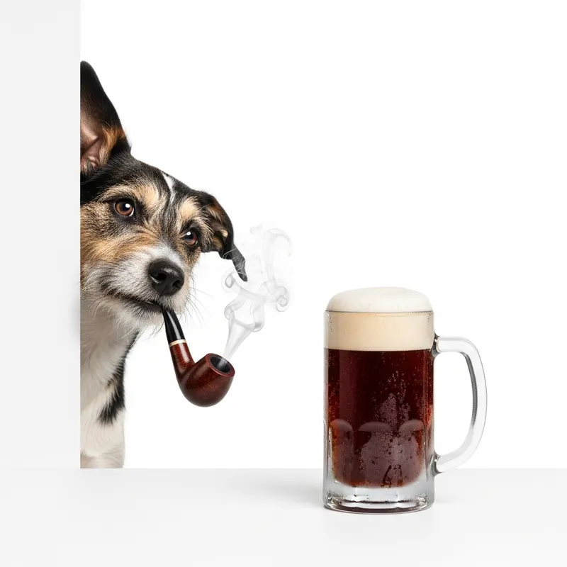 Dog Smoking Pipe and Drinking Root Beer