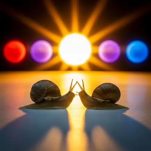 Snail Couple: Male and Female Against Multiple Suns Background