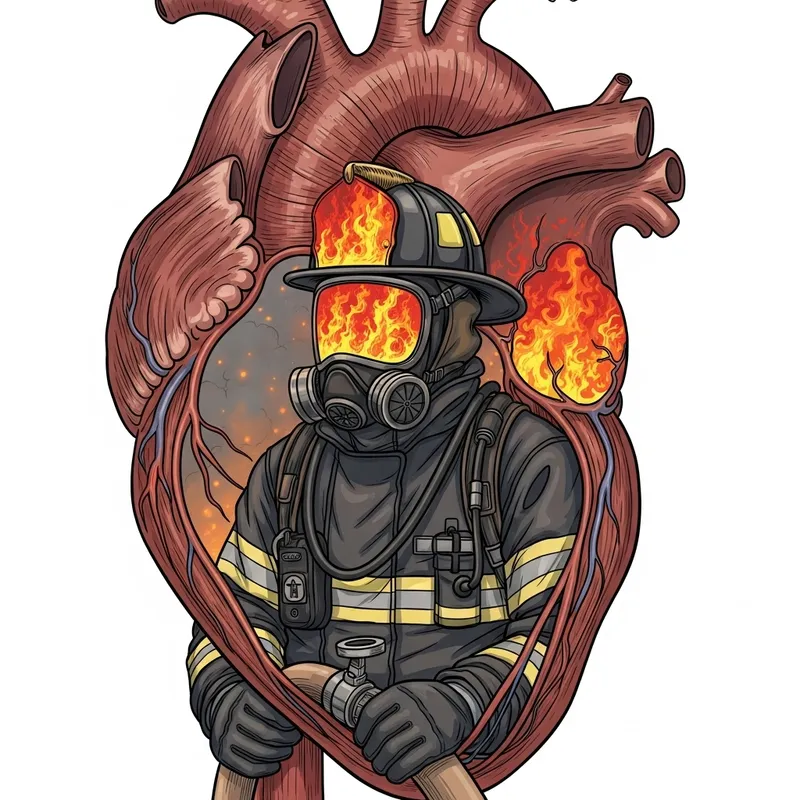 Firefighter Inside Heart Muscle | Fiery Mask Artwork