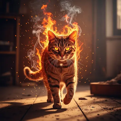 Cat on Fire - Startling Image