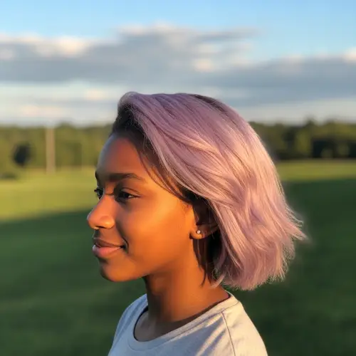 African Light Purple Hair: Stylish Girl in Nature Setting