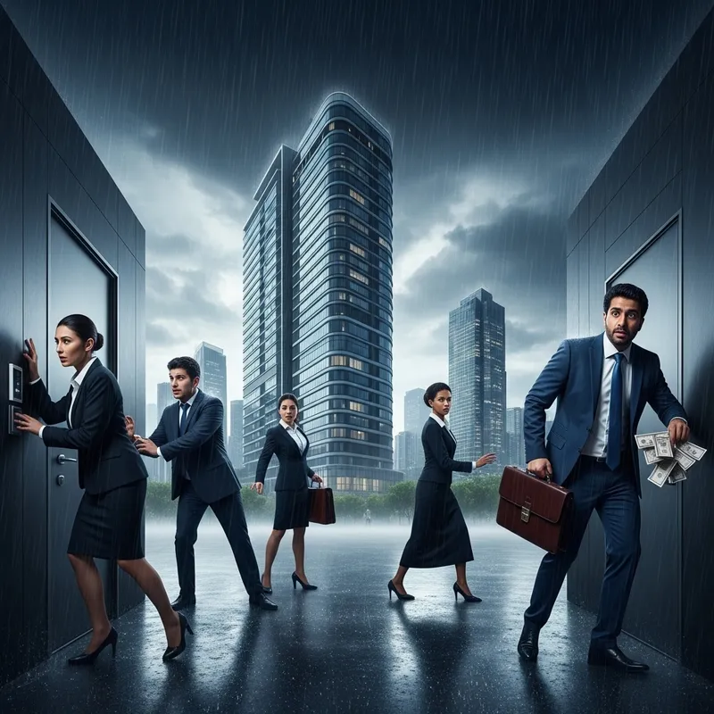 Dramatic Rainstorm at High-Tech Apartment Building: A Cityscape Exploration