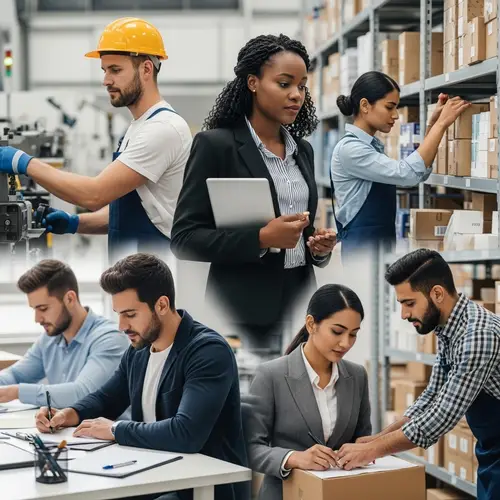Diverse Workers Performing Tasks - Multicultural Workplace Scene
