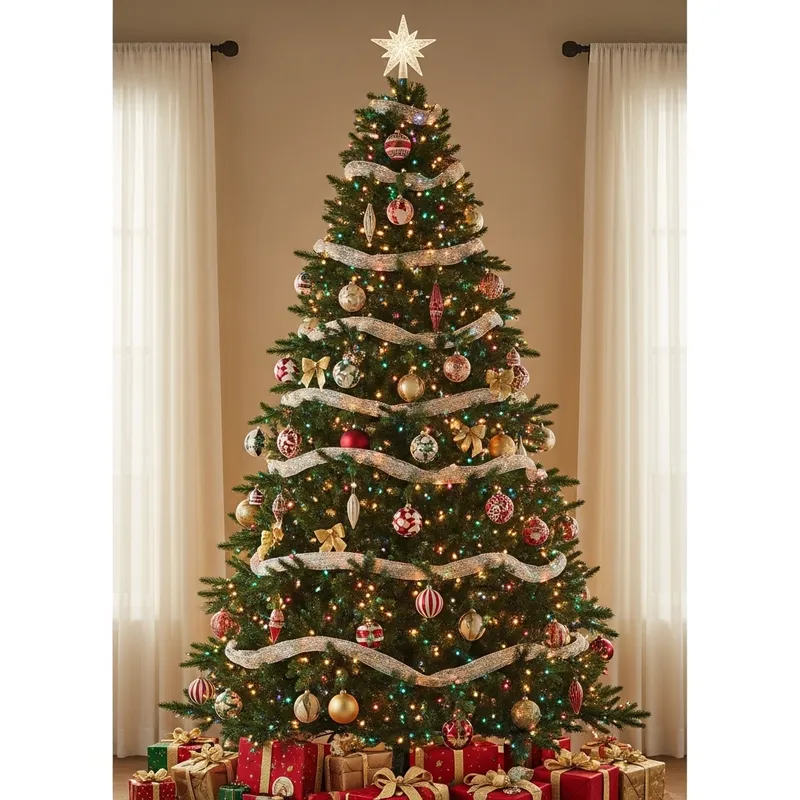 Glowing Christmas Tree with Colorful Ornaments