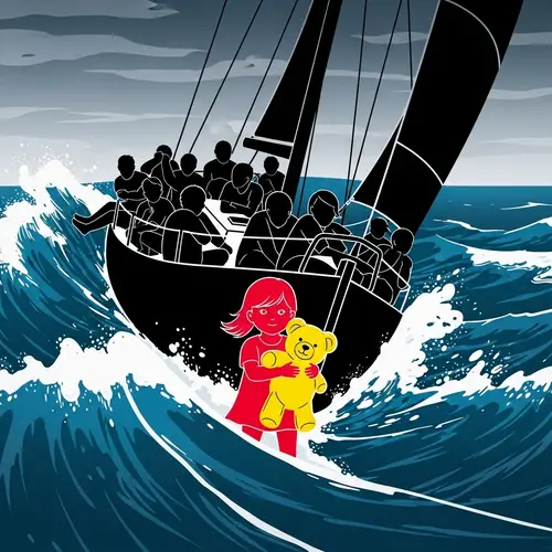 Vibrant Sailboat Scene in Graphic Art Style