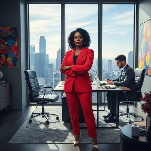 Empowering Black Female CEO in Vibrant City Office
