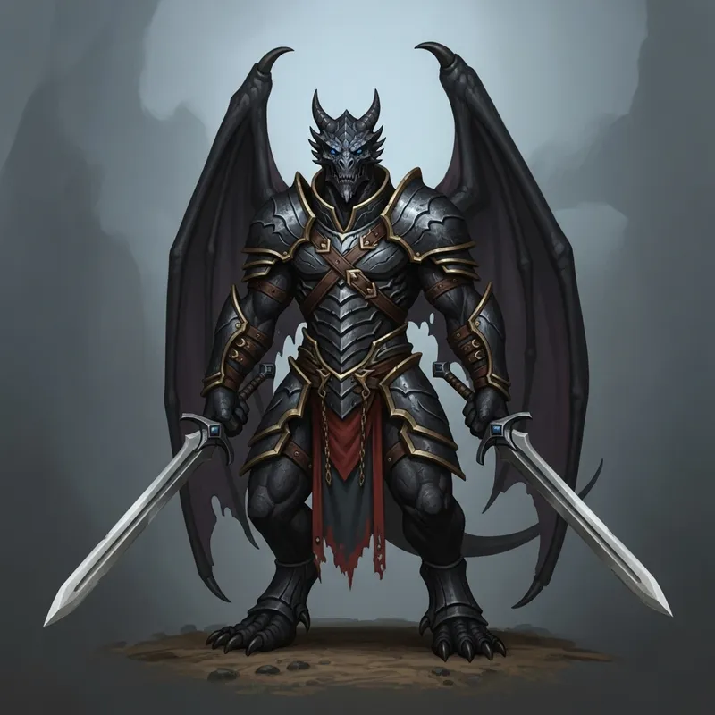 Dragonborn Paladin with Black Skin | Two Swords | Powerful Noble Warrior