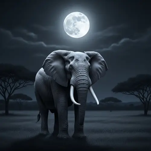 Afraid Elephant in Moonlit Savanna - A Poignant Scene