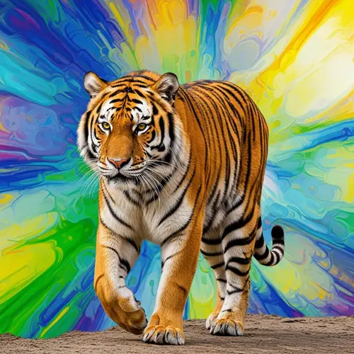 Majestic Tiger in Vibrant Abstract Landscape