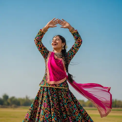 South Asian Girl Dancing in Colorful Traditional Dress