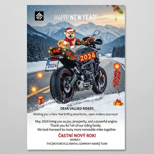 New Year 2024 Motorcycle Rental Greeting Card in Slovakia