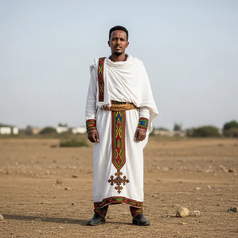Ethiopian Man Without Government: Colorful Traditional Attire Ethiopian Man Without Government: Colorful Traditional Attire