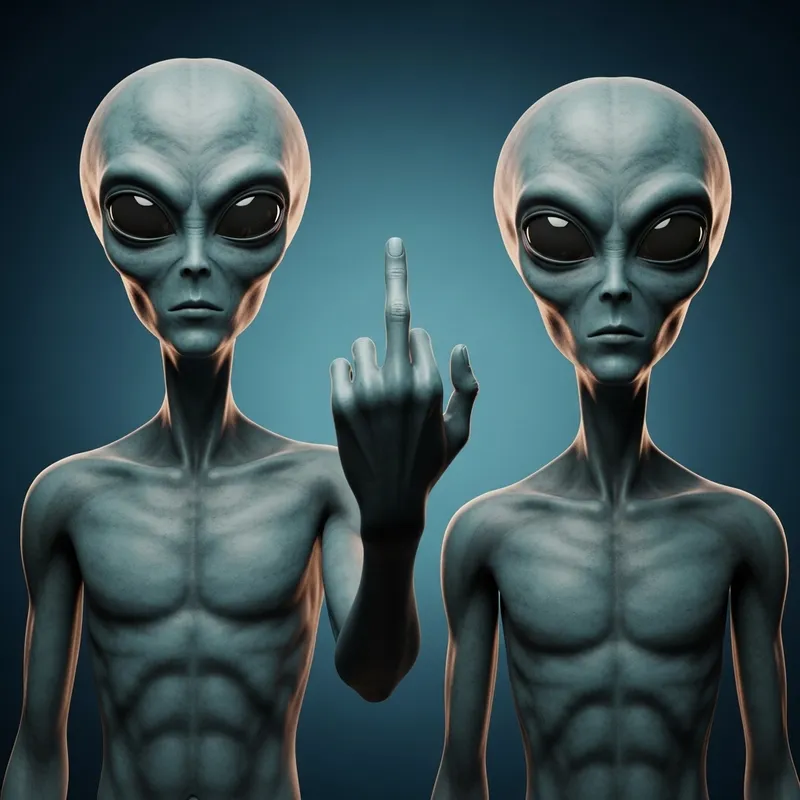 Funny Aliens Making a Rude Gesture