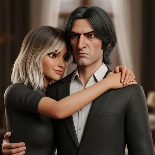 Beautiful Girl with Brown Eyes and Blonde Hair in 3D Scene