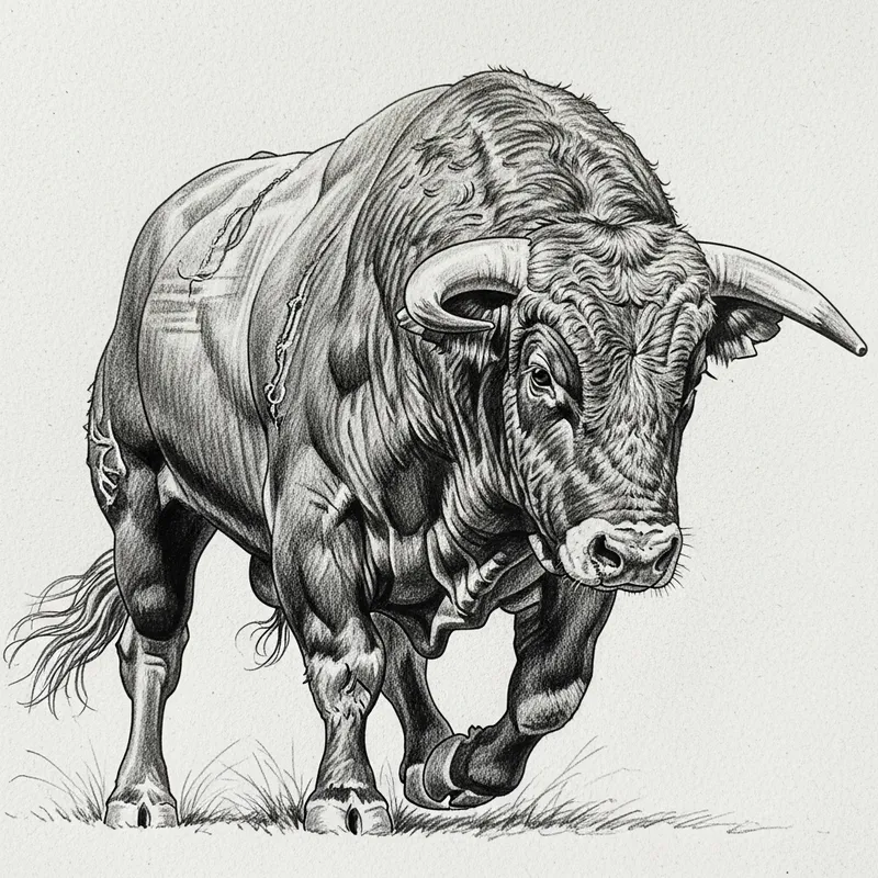 Bull Drawing with Black Pencil - Beautiful Artwork