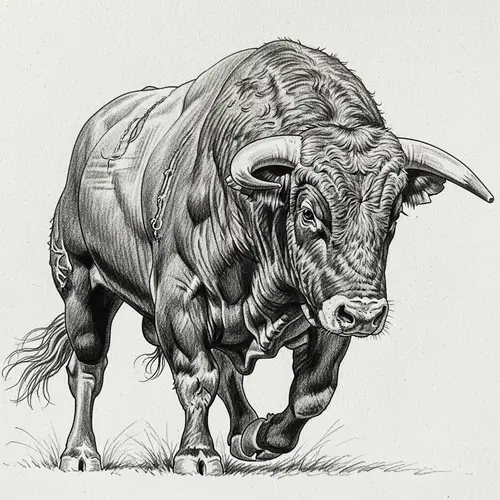 Bull Drawing with Black Pencil