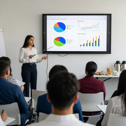 Hispanic Female Student Presenting Research with Colorful Charts