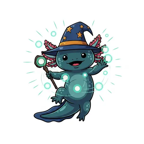 Adorable Axolotl Wizard Casting Epic Spell | Cel Shading Style