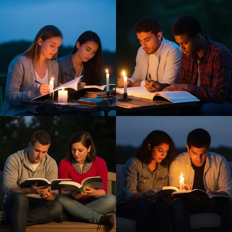 Diverse Students Studying in Low Light Settings Diverse Students Studying in Low Light Settings