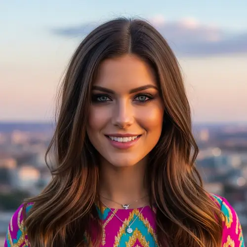 Fashion Model Portrait with Long Brown Hair and Mystic Blue Eyes