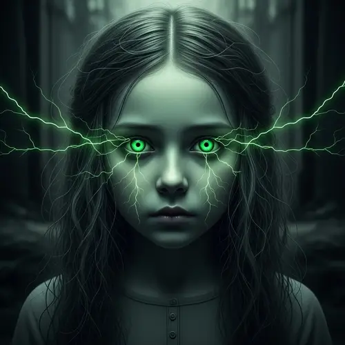 Creepy Portrait of a Ghostly Girl with Green Eyes