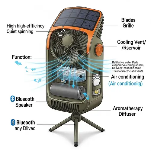 Innovative Solar-Powered Hybrid Fan with Cooling, Bluetooth Speaker & Aromatherapy