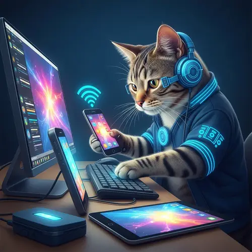House Cat Embracing Technology