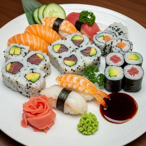 Exquisite Sushi Plate for Two - Nigiri, Maki Rolls & Condiments