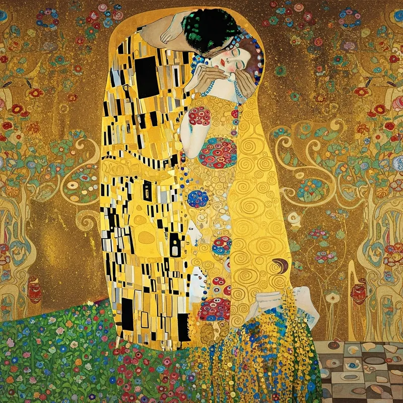 Romantic Scene Inspired by Klimt's 'The Kiss' Romantic Scene Inspired by Klimt's 'The Kiss'