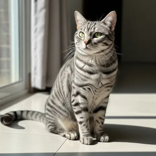 Beautiful Domestic Short-Haired Tabby Cat with Green Eyes