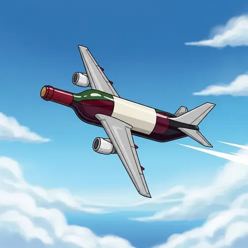 Fun Cartoon Wine Bottle Aircraft Flying in Brilliant Blue Sky