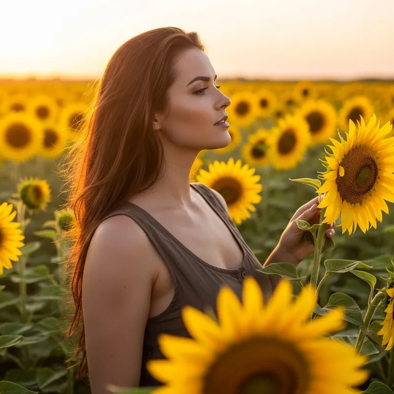 Ethereal Beauty: Curvaceous Woman in a Field of Sunflowers